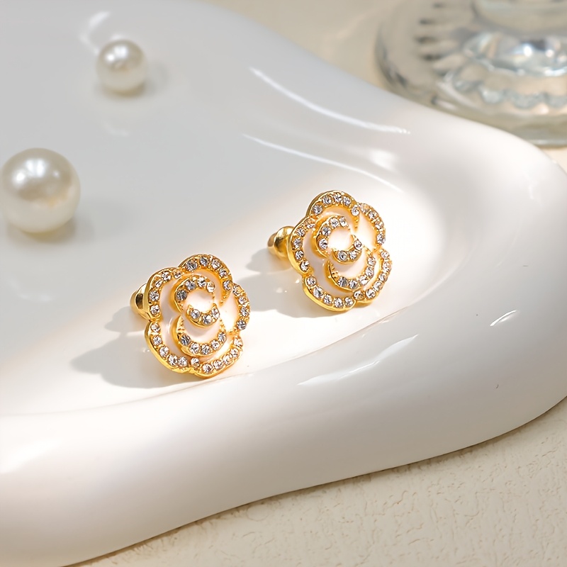 Camellia Stud Earrings for Women — Elegant Rose Petal Design
